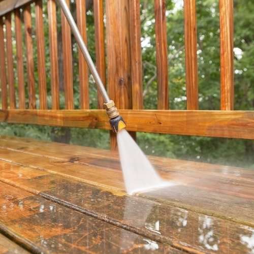 power washing a deck